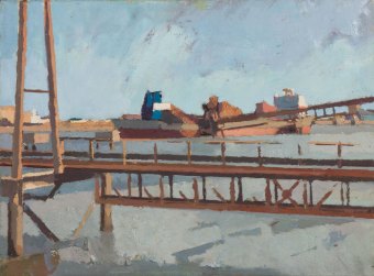 Dredger-with-gantry,-Murphy’s-Wharf